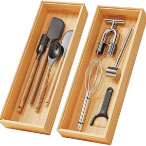 Wooden <b>Drawer</b> <b>Organizer</b> With Compartments For Knife Fork Storage Modern Minimalist Design Stackable <b>Kitchen</b> Utensil Holder - Product Image 1