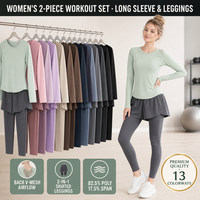 Ensemble de yoga 2 pièces pour femmes, chemise à manches longues avec dos en maille, leggings à jupe 2 en 1, tenue de sport athlétique, 13 couleurs, S-2XL