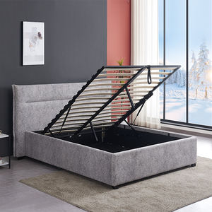 Lit rembourré en tissu gris foncé, design italien, cadre de lit Queen avec tête de lit, en vente - Product Image 2