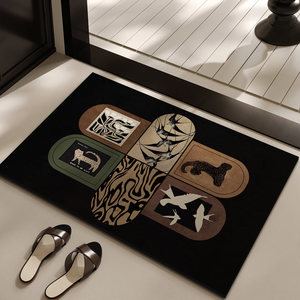 Tapis de bain rectangulaire en terre de diatomée, style rétro, animaux, plantes et fleurs, absorbant, pour salle de bain, entrée - Product Image 3