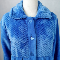 Peignoir à capuche en flanelle bleue pour femme, doux et thermique, long, boutonné sur le devant, en polaire corail, vêtement d'intérieur d'hiver