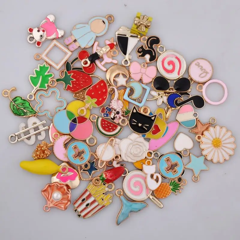 Fashion Designer Plated Gold Lucky Bag Charm DIY Metal Enamel Charm For Earrings Bracelet Necklace Jewelry