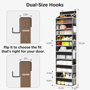 6 Tier Over The Door Organizer 33x15x85cm Heavy Duty Hanging <b>Storage</b> With Large Pockets For Behind Door Use - Product Image 3