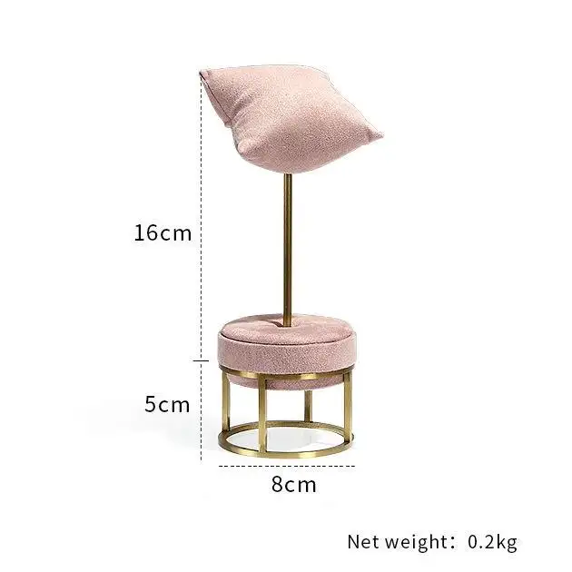 SKQ 핑크 극세사 보석 귀걸이 팔찌 진열대 골드 메탈 디스플레이 맞춤 보석 받침대 보석 진열대