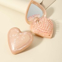 BLISSLIFE Miroir Pliant Portable en Forme de Cœur Couleur Marbre avec Peigne Outil Créatif pour Massage du Cuir Chevelu Cadeau Mignon pour Fille Étudiante