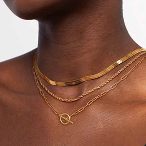 Collier superposé pour femme, accessoires <span class=keywords><strong>de</strong></span> fête, chaînes chevron et trombone, fermoir à bascule, collier ras-du-<span class=keywords><strong>cou</strong></span> à trois couches - Product Image 3