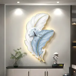 Роскошный перо Настенный декор светодиодный свет с часами 3d Смола большие крылья настенная скульптура