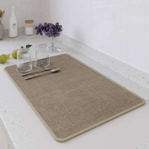 Tapis de drainage tissé élégant 40x60 cm, antidérapant, protection pour évier de cuisine, tapis de comptoir, imitation lin, rectangulaire, couleur unie - Product Image 1