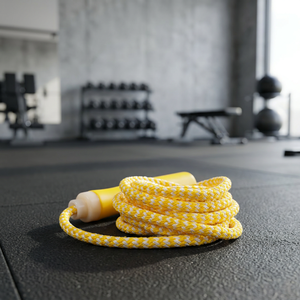 Corde à sauter en coton jaune conçue sur mesure avec manche en bois naturel Corde à sauter personnalisée à usage unique - Product Image 3