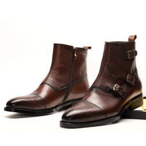 Bottes <span class=keywords><strong>Chelsea</strong></span> tendance faites à la main pour hommes, chaussures personnalisées à boucle, trois lanières, bottes d'hiver pour hommes, bottes habillées formelles pour hommes, bottes de soirée - Product Image 4