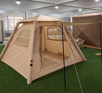 Beiges Aufblasbares Kabinenzelt mit Vordach Luftgestütztes Glamping-Zelt für 4-6 Personen Schnellaufbau Wasserdichtes Familien-Camping-Luftzelt für Draußen