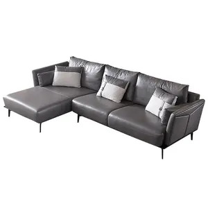 New Design Furniture L Shaped Couch Living Room Sofa Set Home Sectional Corner Genuine Leather Modern Solid Wooden Frame