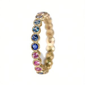 Eternity <b>Band</b> Ring For Women Gold Plated <b>Copper</b> With Natural Sapphire Round Bezel Setting Classic Wedding Jewelry T0364 - Product Image 1