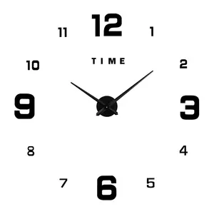 Pegatinas de reloj de pared grandes sin marco 3D, decoración de pared artesanal para sala de estar, dormitorio y oficina, color negro - Product Image 1