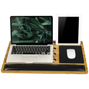 Özel soğutma delme tasarımı taşınabilir bambu dizüstü bilgisayar kucak tepsisi çok fonksiyonlu yatak kanepe masası ile yumuşak yastık yastık