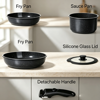 Ensemble de casseroles et poêles en céramique antiadhésives détachables, en alliage d'aluminium, modernes, durables, compatibles induction, avec couvercle en verre