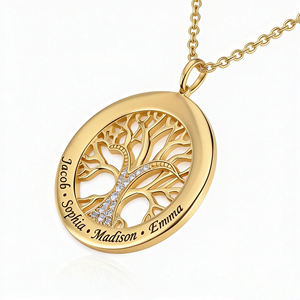<span class=keywords><strong>Collier</strong></span> pendentif <span class=keywords><strong>arbre</strong></span> <span class=keywords><strong>de</strong></span> <span class=keywords><strong>vie</strong></span> personnalisé plaqué or avec gravure <span class=keywords><strong>de</strong></span> 1 à 6 noms, creux, avec CZ, cadeau familial, bijoux - Product Image 2