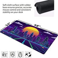 Tapis de souris de jeu Cyberpunk Retro Synthwave Neon XXL 48x24 pouces, base antidérapante |   Design de ville néon cyberpunk