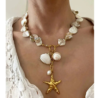 Collier et bracelet Joolim en acier inoxydable plaqué or 18 carats PVD, motif étoile de mer et coquillage, idéal pour l'été et les vacances
