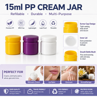 Flacon de crème de voyage en plastique rechargeable, étanche, de qualité pharmaceutique, à large ouverture, vide, coloré, durable, 15 ml