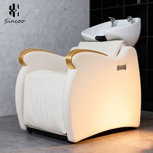 Luxury White Shampoo Bed Semi-reclining Shampoo Chair with Footrest and Electric Leg <b>Adjustment</b> for Barber Shop - Product Image 6