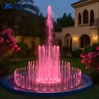Fontaine d'eau ronde compacte TH, ensemble complet avec pompe et éclairage LED pour aménagement paysager