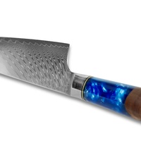 Ensemble de couteaux Santoku de chef de haute qualité avec 67 couches d'acier Damas VG10, manche en résine bleue, couteau de cuisine