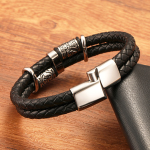 Joyería de Alta Calidad Estilo Nórdico <span class=keywords><strong>para</strong></span> Hombre, Pulseras Trenzadas de Cuero Vintage, Pulsera de Acero Inoxidable con Cuentas Celtas - Product Image 6