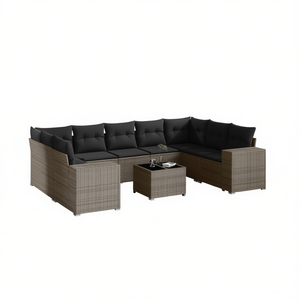 Ensemble de canapés de jardin en rotin gris 6 places avec pieds réglables, mobilier d'extérieur au design contemporain - Product Image 1