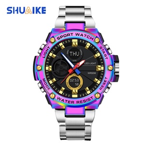 Nouvelle montre numérique en acier inoxydable 1092, boîtier doré, LED lumineuse, montre-bracelet de sport pour homme, support OEM, montre numérique ovale décontractée - Product Image 6