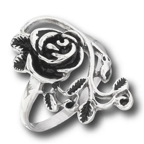 Vintage Custom Women Rings Stainless Steel Classic Rose Ring Black Oil Casting Flower Rings