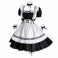 Ensemble de robe de cosplay de femme de chambre pour femme, noir et blanc, avec dentelle et volants, tenue d'anime pour fête d'Halloween