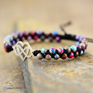 Imperial Stone Jewelry Heart Shaped Double Layer Woven <b>Bracelet</b> <b>Adjustable</b> For Gift Purple Flower Design - Product Image 3