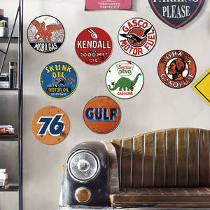 Letreros Decorativos Redondos Personalizados de Metal de 30 cm, Placas Metálicas Vintage con Diseño de Gasolina, Motor, Gas, Impresas para Decoración de Garajes - Product Image 5
