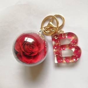 Llavero con letra <span class=keywords><strong>inicial</strong></span> de resina, gran oferta de fábrica, el mejor regalo de otro día, Rosa preservada - Product Image 2