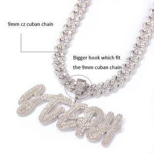 Collana con Ciondolo a 2 Strati con Nome Personalizzato in CZ, Catena Cubana <span class=keywords><strong>da</strong></span> 9mm con Lettere, Gioielli Bling <span class=keywords><strong>da</strong></span> Rapper - Product Image 6