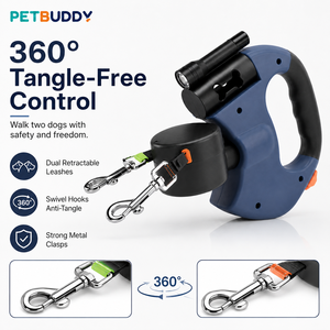 PETBUDDY Dual Retractable <b>Dog</b> Leash for Two Small <b>Dogs</b> Tangle-Free Control Comfortable Grip Walk Two at Once - Product Image 3