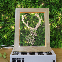 Lampe de table LED en acrylique USB avec cadre en bois, veilleuse, cadre photo, lampe de chevet