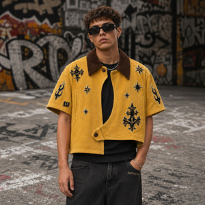 Veste chemise surdimensionnée vintage de haute qualité pour homme, style streetwear, avec broderie de patchs, personnalisable OEM - Product Image 2