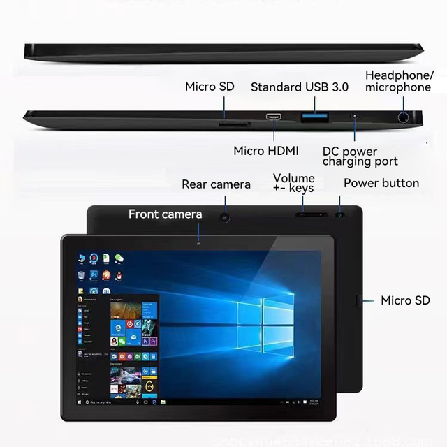 Cheap Price Great 10 Inch 2 in 1 Win10 Tablet with Large Memory RAM 6GB, ROM 128GB Intel N3450 7800mAh 1080P Tablet PC