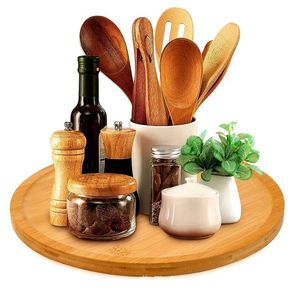 Rotatable Wooden Tray Round 360 Degree <b>Kitchen</b> Storage Organizer For Spices Snacks Fruits Home Restaurant Use - Product Image 5