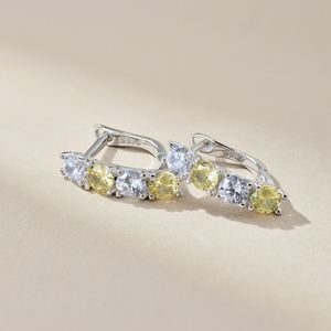 Dlyam Dainty Collection 925 Sterling <b>Silver</b> Rhodium Plated Yellow Clear Topaz Diamond Gemstone 5A Cubic Zirconia <b>Hoop</b> Earrings - Product Image 5