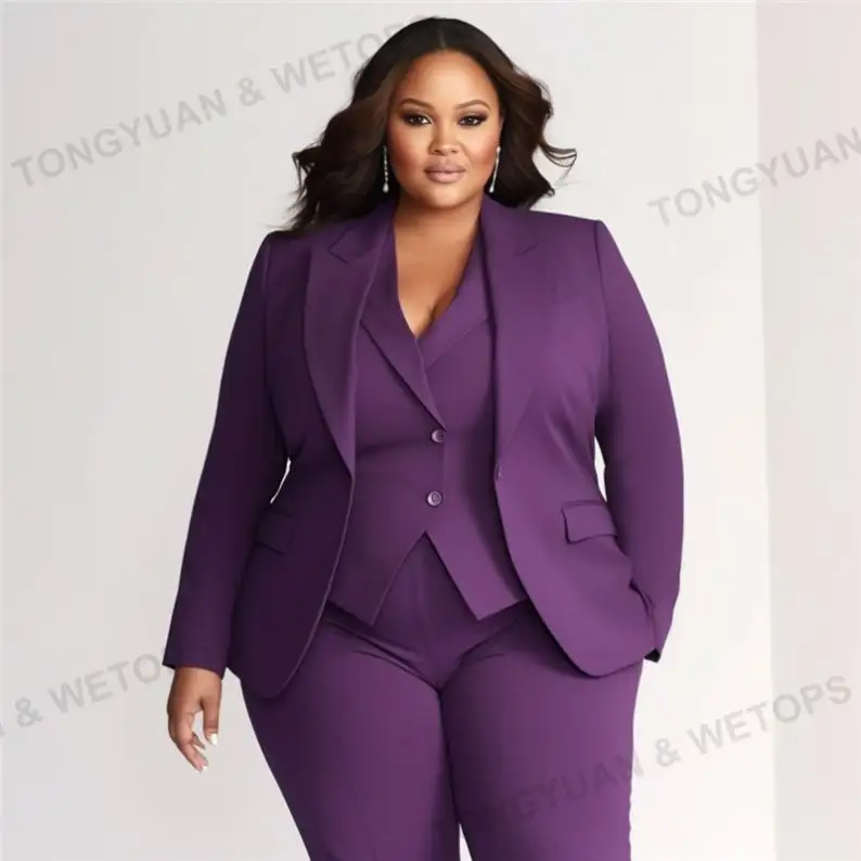 Plus Size Blazer Jackets Suit Female Retro Set Office Ladies Coats Elegant Streetwear Rockstar Tuxedo (Blazer+Vest+Pants)
