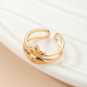 Anello Aperto a Forma di Foglia con Dettagli Scintillanti, Design Creativo, Accessori di Moda per Uomini e Donne - Product Image 6