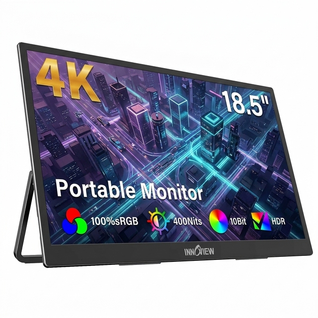 Black 18.5 Inch 4K UHD Portable IPS Monitor 178 Viewing Angle 1000:1 Contrast Ratio for Multitasking Work