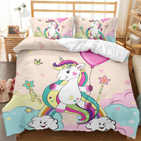 Vente en gros de housse couette Parure de lit personnalisé pour filles Rose Licorne Ensemble housse de couette Taie d'oreiller