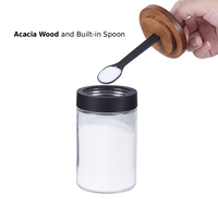 Grands pots à épices en verre avec couvercles et cuillères, couvercle en bois d'acacia pour la cuisine, récipient à sel de mer avec cuillère intégrée