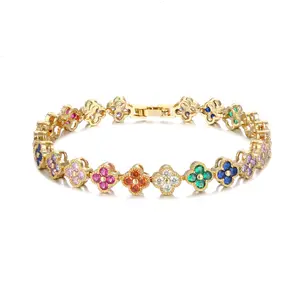 High Quality 18k Gold four-leaf clover zircon bracelet necklace ladies fashion classic bracelet colorful flower wedding jewelry