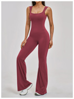 Combinaison de yoga extensible pour femme, coupe haute, col en U, pantalon évasé, pour la gym, la course, la danse, l'entraînement, tenue de sport avec effet froncé aux fesses