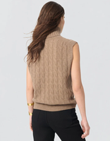 Gilet sans manches en laine et cachemire pour femme, col roulé, tricot torsadé, brodé sur mesure